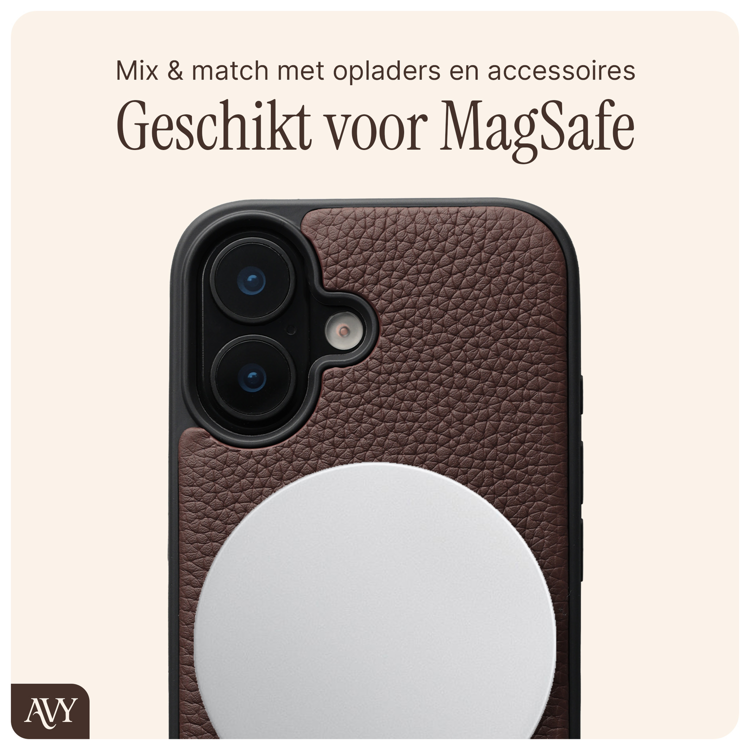 AVY Apple iPhone 16 Hoesje met Koord Haakjes MagSafe Leer Chocolate afbeelding 7