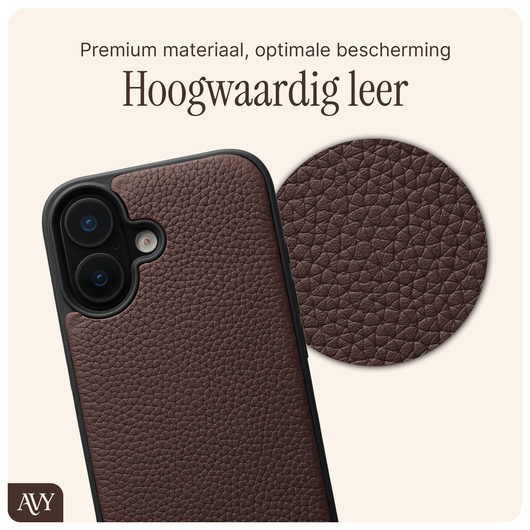 AVY Apple iPhone 16 Hoesje met Koord Haakjes MagSafe Leer Chocolate afbeelding 6