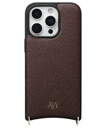 AVY Apple iPhone 16 Pro Hoesje met Koord Haakjes MagSafe Leer Chocolate afbeelding