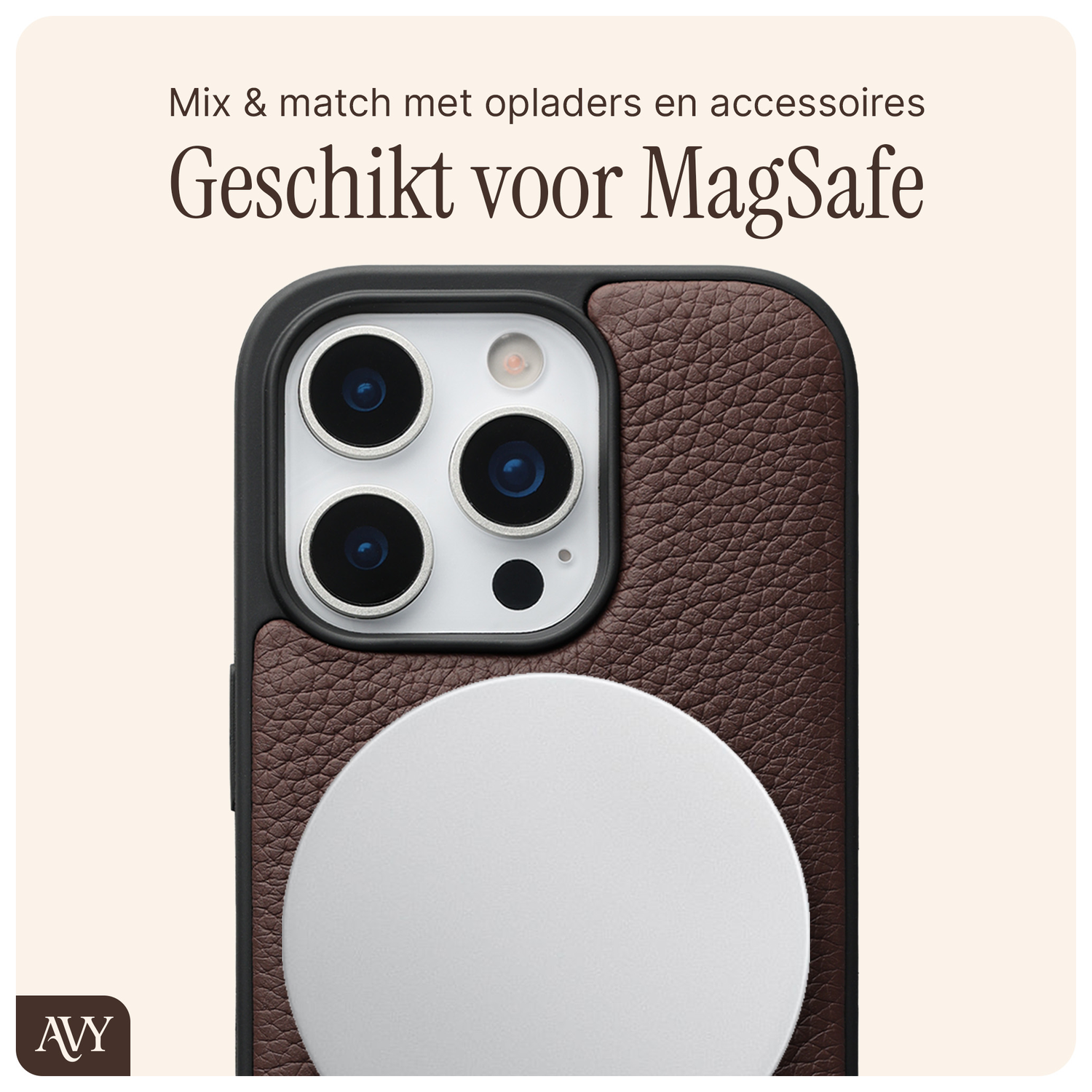 AVY Apple iPhone 16 Pro Hoesje met Koord Haakjes MagSafe Leer Chocolate afbeelding 6