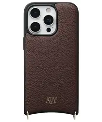 AVY Apple iPhone 16 Pro Max Hoesje met Koord Haakjes MagSafe Leer Chocolate afbeelding