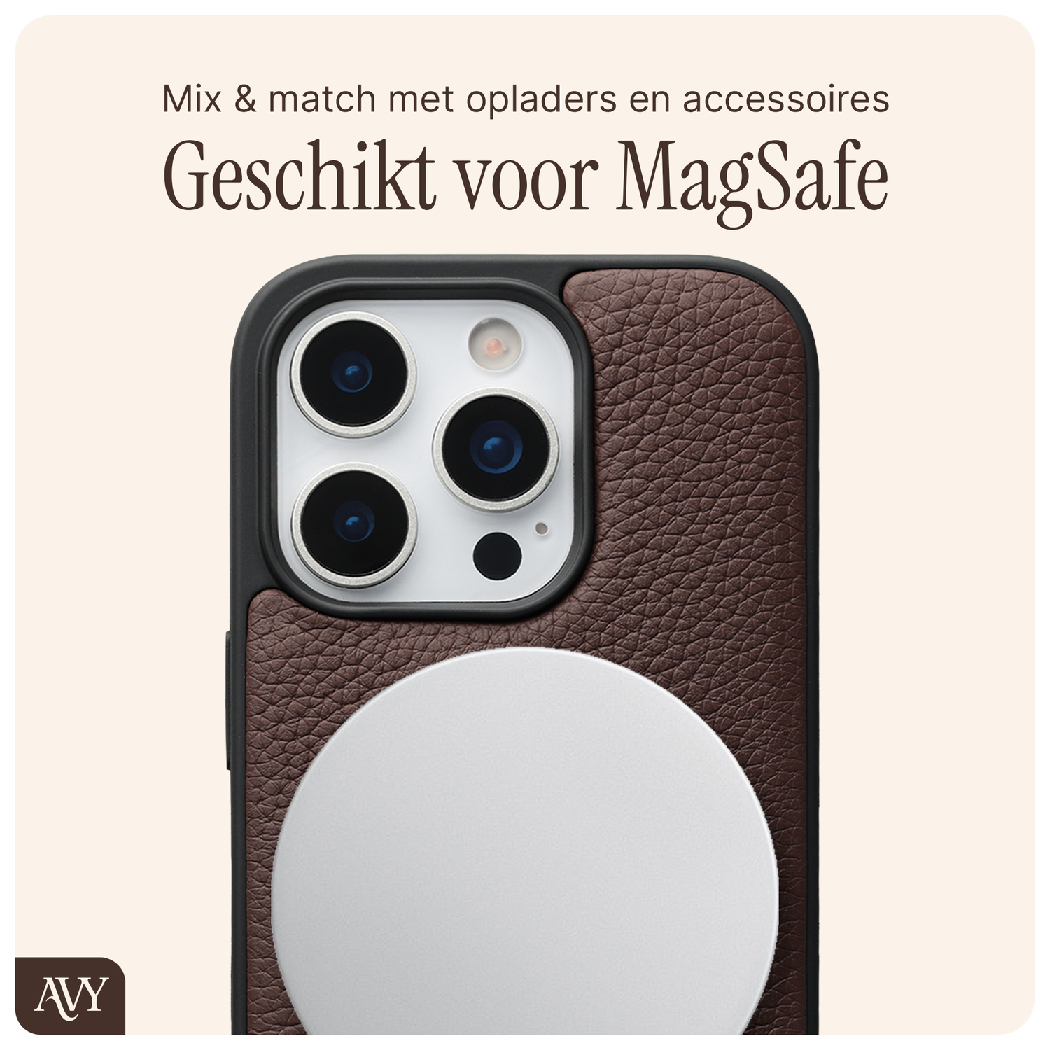 AVY Apple iPhone 16 Pro Max Hoesje met Koord Haakjes MagSafe Leer Chocolate afbeelding 7