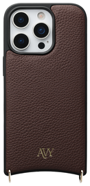 AVY Apple iPhone 16 Pro Max Hoesje met Koord Haakjes MagSafe Leer Chocolate
