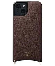 AVY Apple iPhone 14 / 13 Hoesje met Koord Haakjes MagSafe Leer Chocolate afbeelding