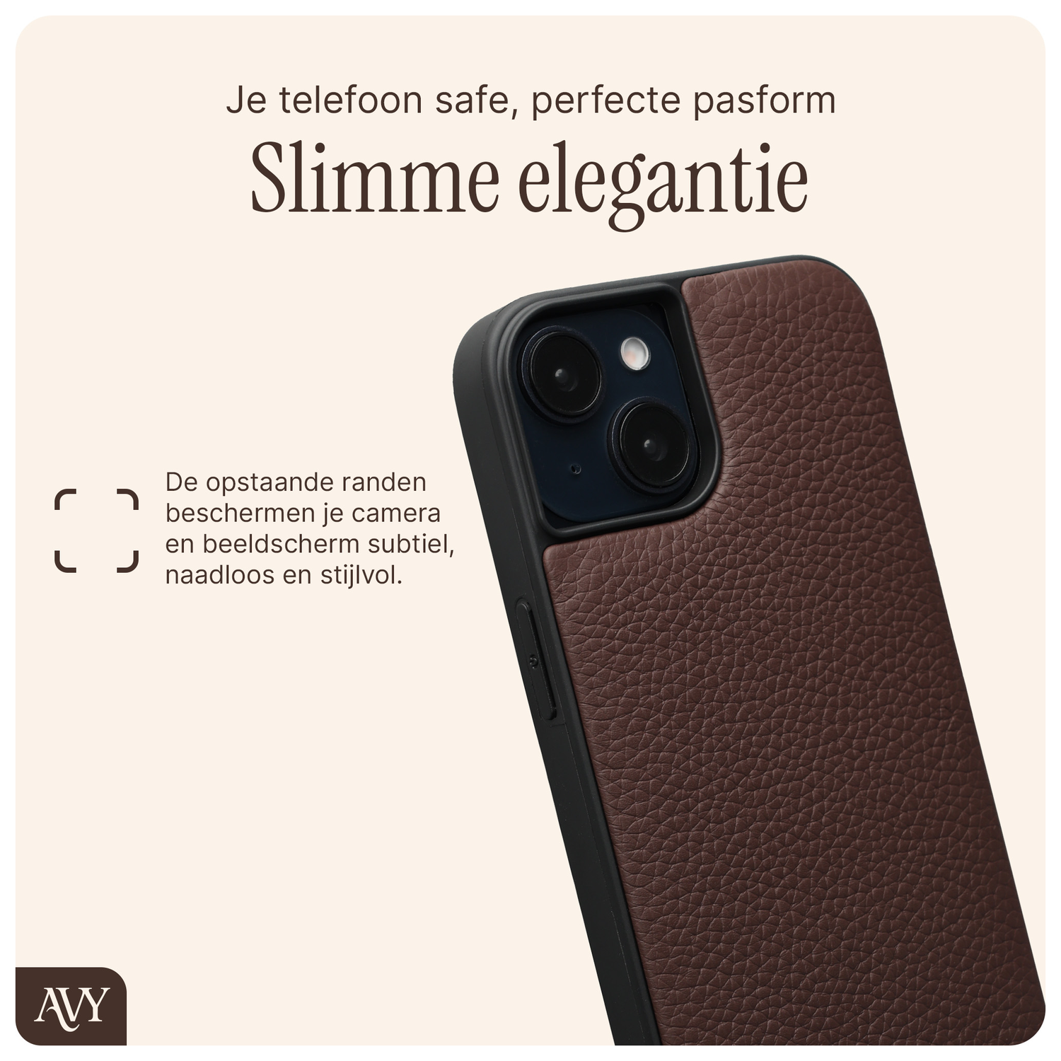 AVY Apple iPhone 14 / 13 Hoesje met Koord Haakjes MagSafe Leer Chocolate afbeelding 7