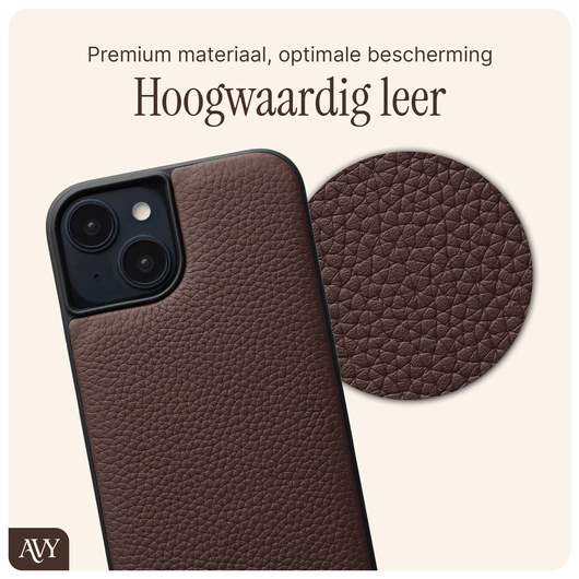 AVY Apple iPhone 14 / 13 Hoesje met Koord Haakjes MagSafe Leer Chocolate afbeelding 5