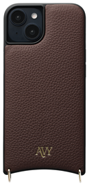 AVY Apple iPhone 14 / 13 Hoesje met Koord Haakjes MagSafe Leer Chocolate afbeelding