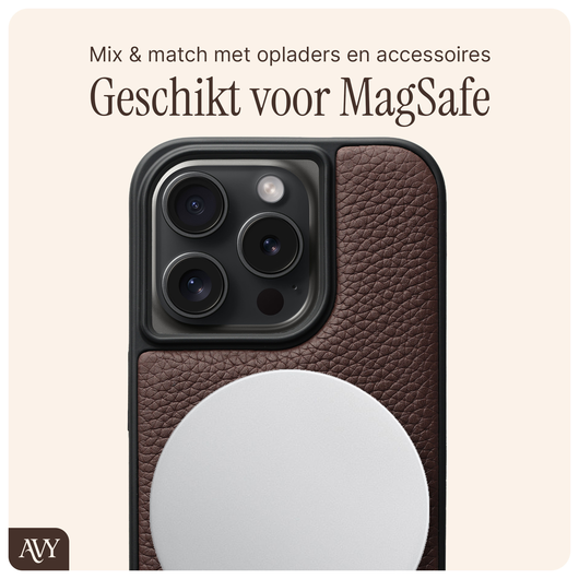 AVY Apple iPhone 14 Pro Hoesje met Koord Haakjes MagSafe Leer Chocolate afbeelding 6