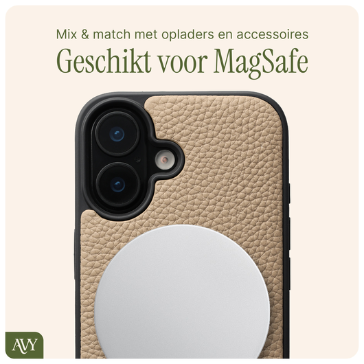 AVY Apple iPhone 17 Hoesje met Koord Haakjes MagSafe Leer Beige afbeelding 6