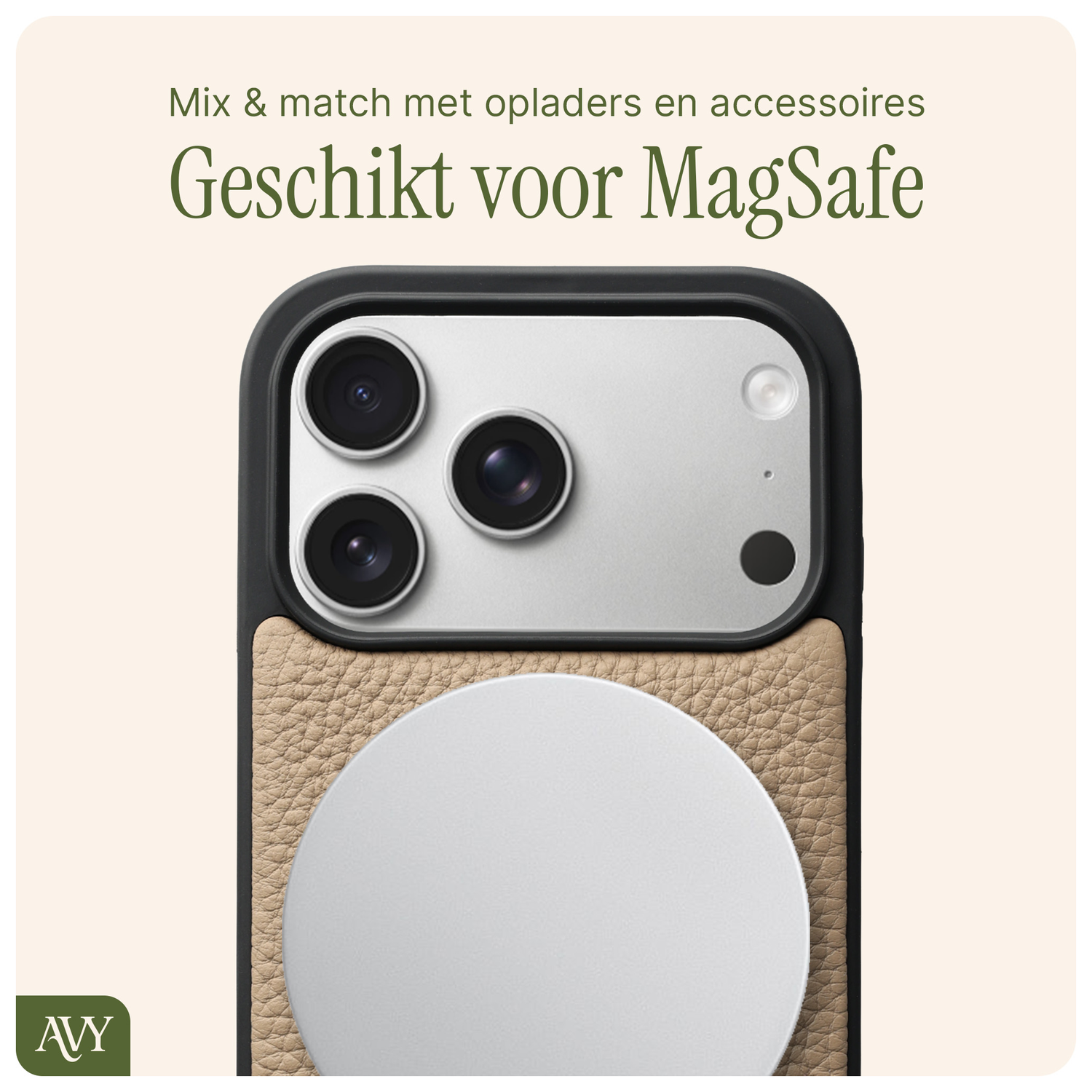 AVY Apple iPhone 17 Pro Hoesje met Koord Haakjes MagSafe Leer Beige afbeelding 5