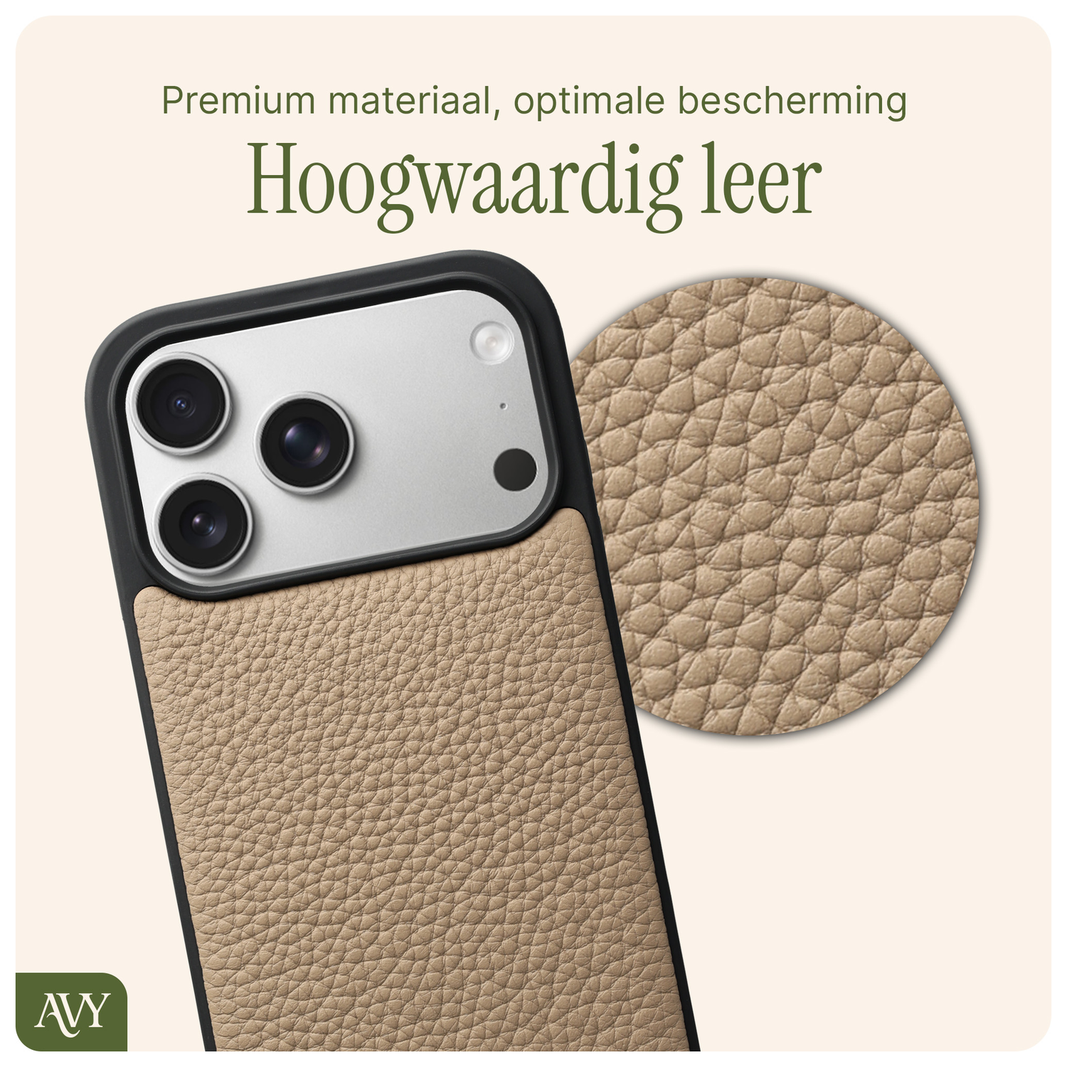 AVY Apple iPhone 17 Pro Hoesje met Koord Haakjes MagSafe Leer Beige afbeelding 6