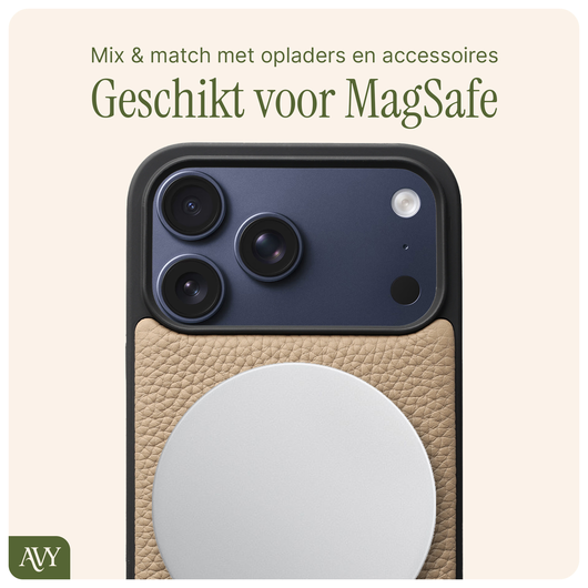 AVY Apple iPhone 17 Pro Max Hoesje met Koord Haakjes MagSafe Leer Beige afbeelding 6