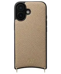 AVY Apple iPhone 16 Hoesje met Koord Haakjes MagSafe Leer Beige afbeelding