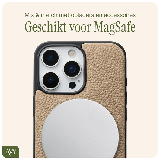 AVY Apple iPhone 16 Pro Hoesje met Koord Haakjes MagSafe Leer Beige afbeelding 6