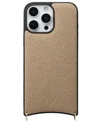 AVY Apple iPhone 16 Pro Max Hoesje met Koord Haakjes MagSafe Leer Beige afbeelding