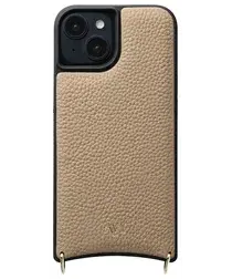 AVY Apple iPhone 15 Hoesje met Koord Haakjes MagSafe Leer Beige afbeelding