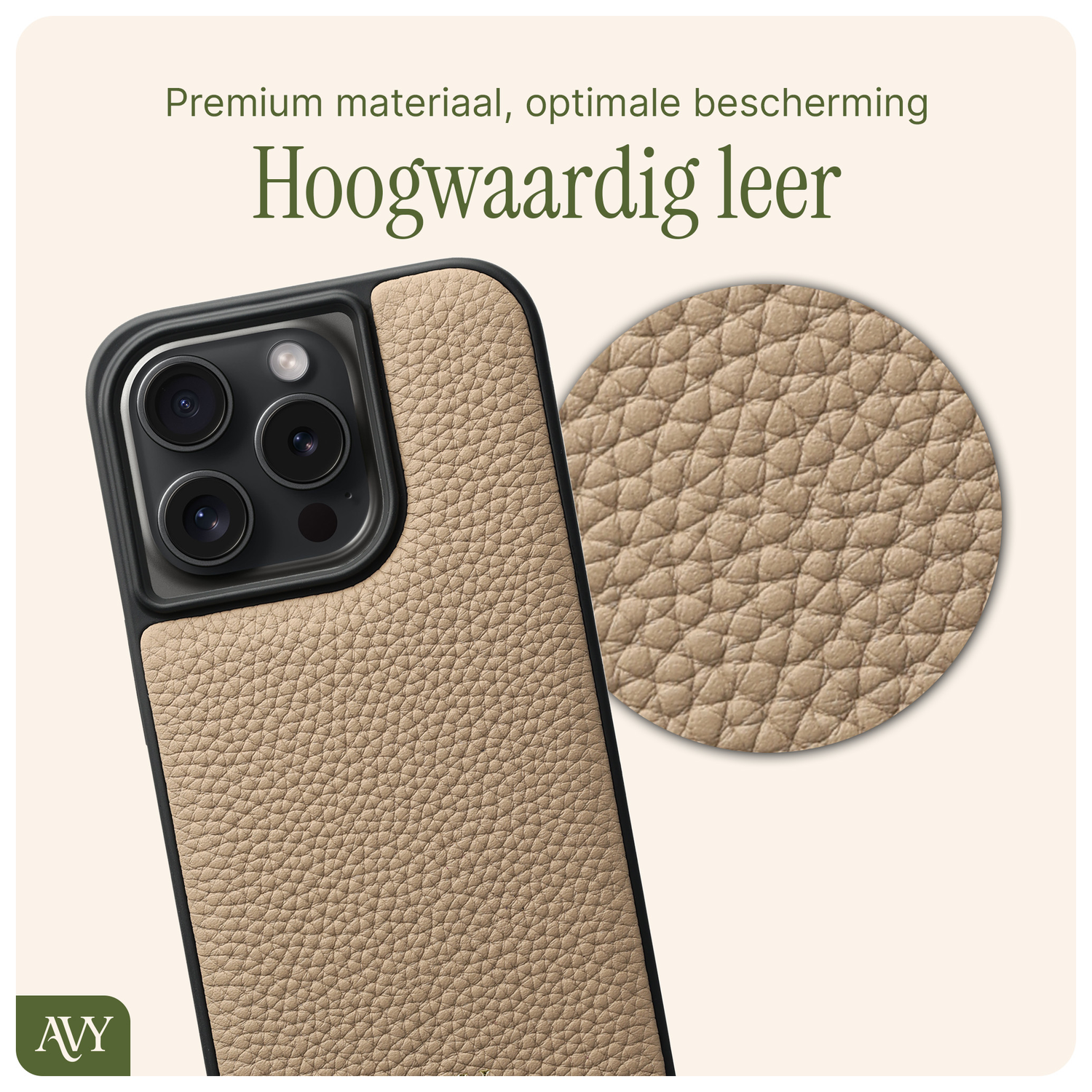 AVY Apple iPhone 15 Pro Hoesje met Koord Haakjes MagSafe Leer Beige afbeelding 6