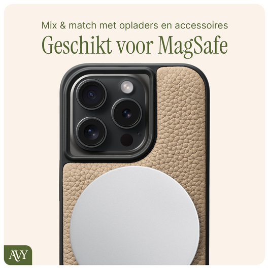 AVY Apple iPhone 15 Pro Hoesje met Koord Haakjes MagSafe Leer Beige afbeelding 7