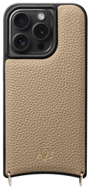 AVY Apple iPhone 15 Pro Hoesje met Koord Haakjes MagSafe Leer Beige afbeelding