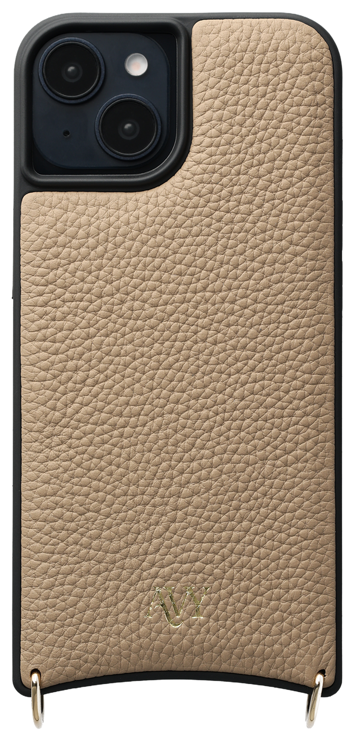 AVY Apple iPhone 14 / 13 Hoesje met Koord Haakjes MagSafe Leer Beige afbeelding 1