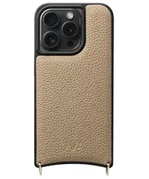 AVY Apple iPhone 14 Pro Hoesje met Koord Haakjes MagSafe Leer Beige afbeelding