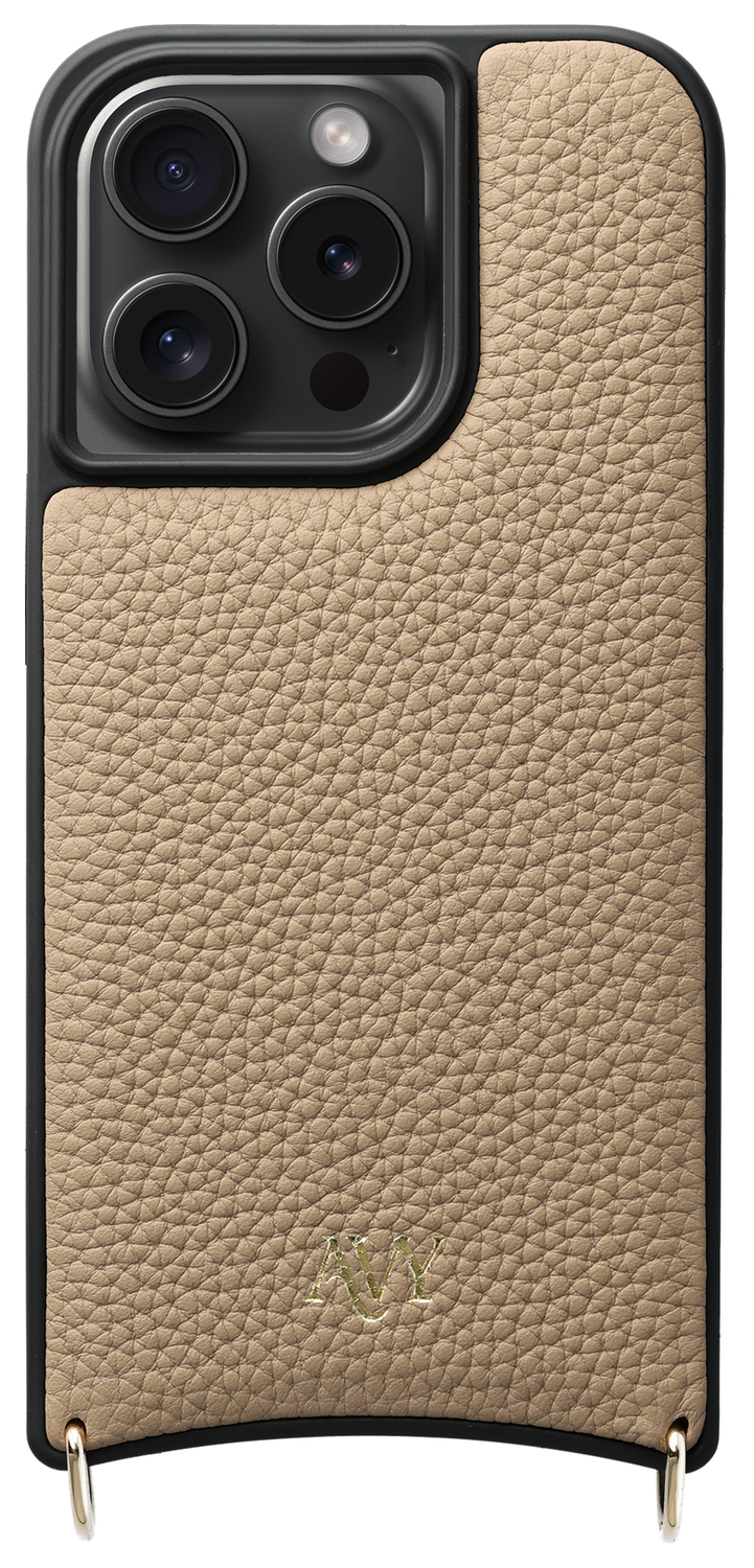 AVY Apple iPhone 14 Pro Hoesje met Koord Haakjes MagSafe Leer Beige afbeelding 1