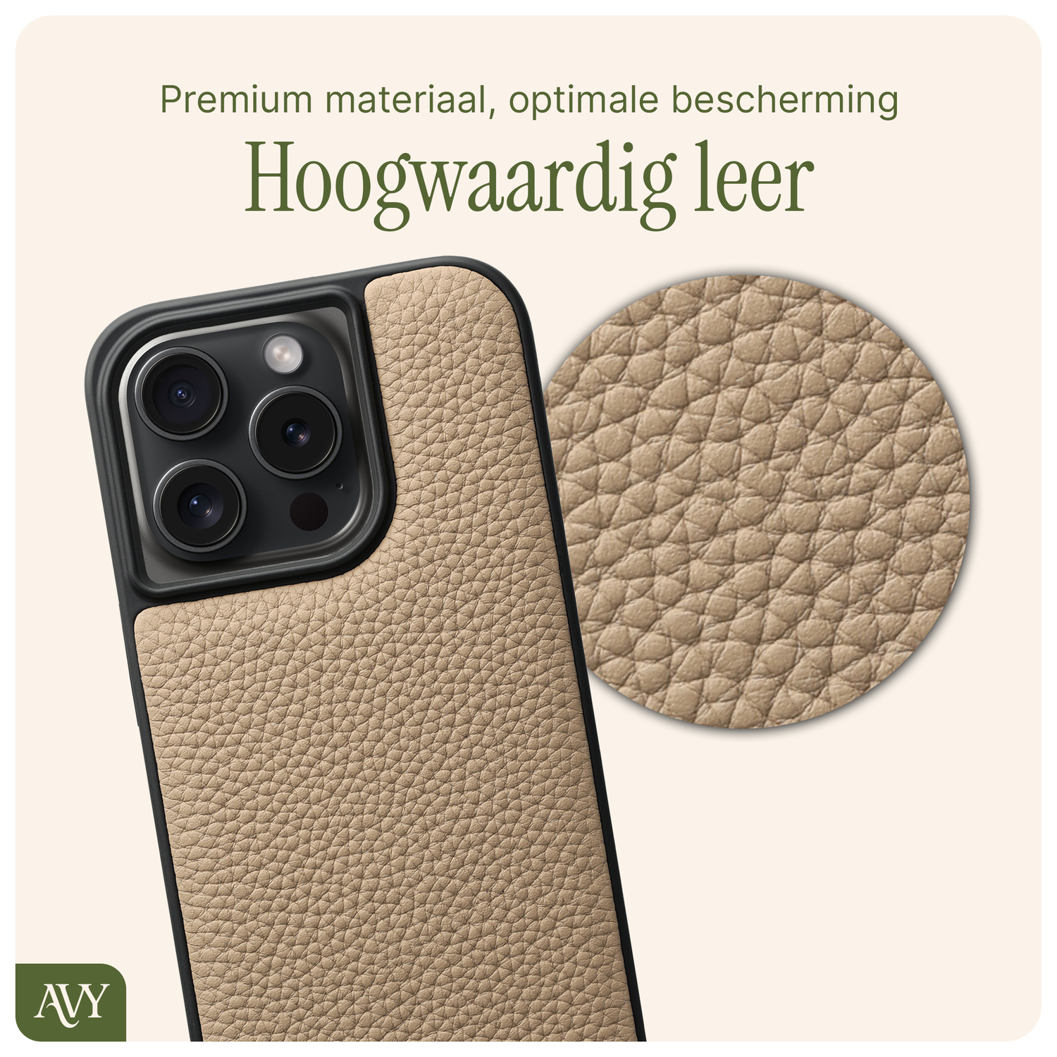 AVY Apple iPhone 14 Pro Hoesje met Koord Haakjes MagSafe Leer Beige afbeelding 5