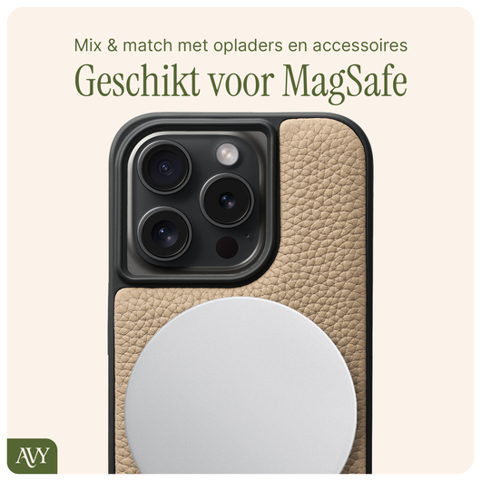 AVY Apple iPhone 14 Pro Hoesje met Koord Haakjes MagSafe Leer Beige afbeelding 6