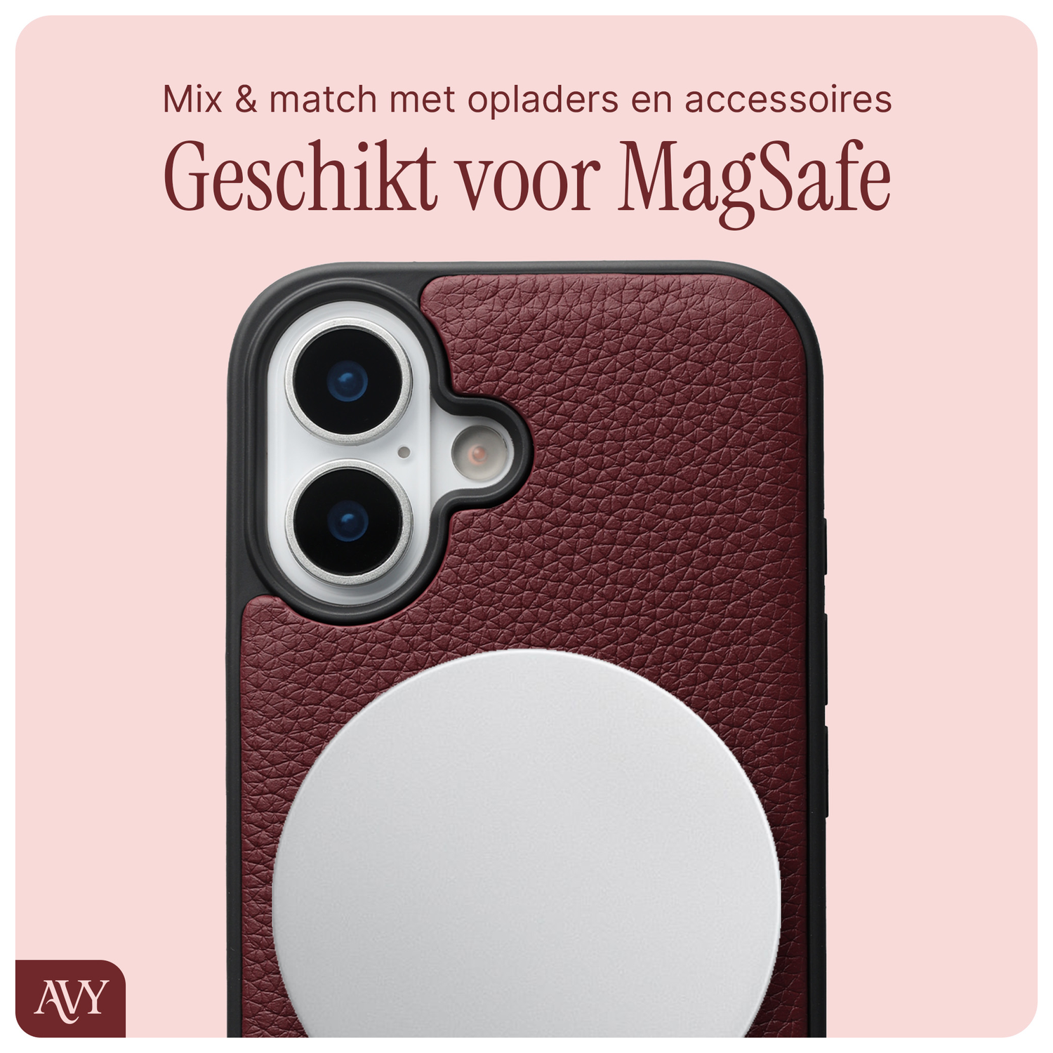 AVY Apple iPhone 17 Hoesje met Koord Haakjes MagSafe Leer Burgundy afbeelding 6