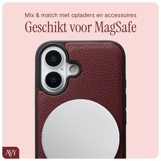 AVY Apple iPhone 16 Hoesje met Koord Haakjes MagSafe Leer Burgundy afbeelding 7