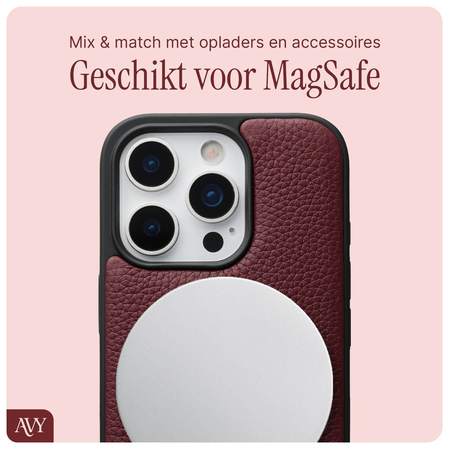 AVY Apple iPhone 16 Pro Hoesje met Koord Haakjes MagSafe Leer Burgundy afbeelding 6