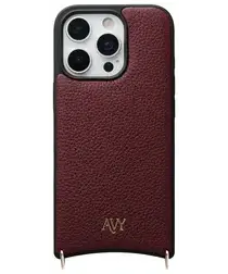 AVY Apple iPhone 16 Pro Max Hoesje met Koord Haakjes MagSafe Leer Burgundy afbeelding