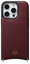 AVY Apple iPhone 16 Pro Max Hoesje met Koord Haakjes MagSafe Leer Burgundy