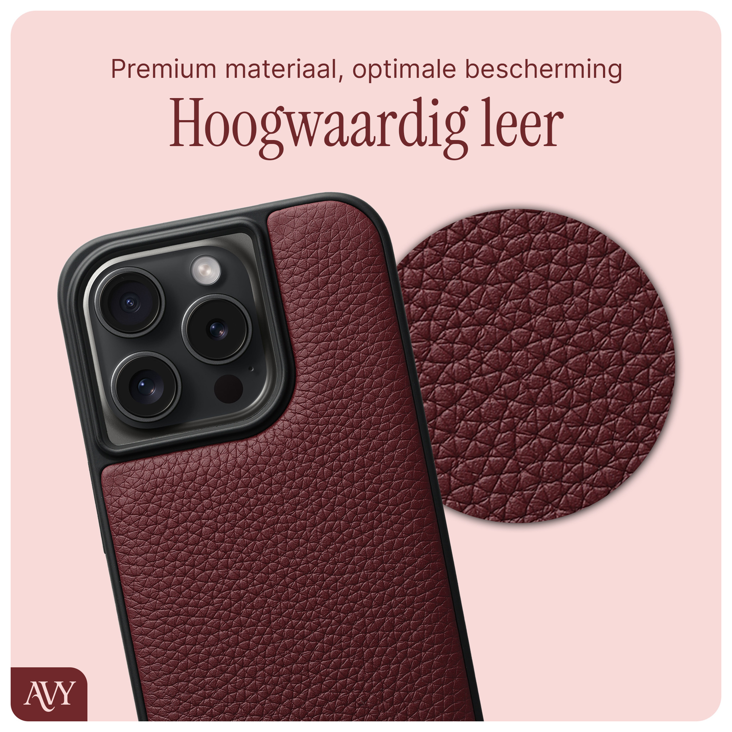 AVY Apple iPhone 15 Pro Hoesje met Koord Haakjes MagSafe Leer Burgundy afbeelding 6