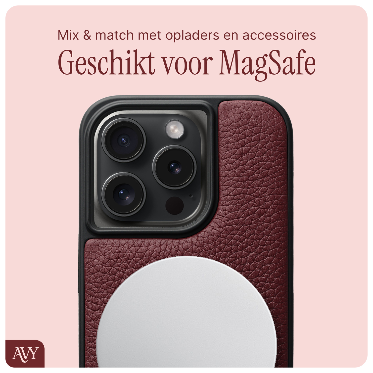 AVY Apple iPhone 15 Pro Hoesje met Koord Haakjes MagSafe Leer Burgundy afbeelding 7