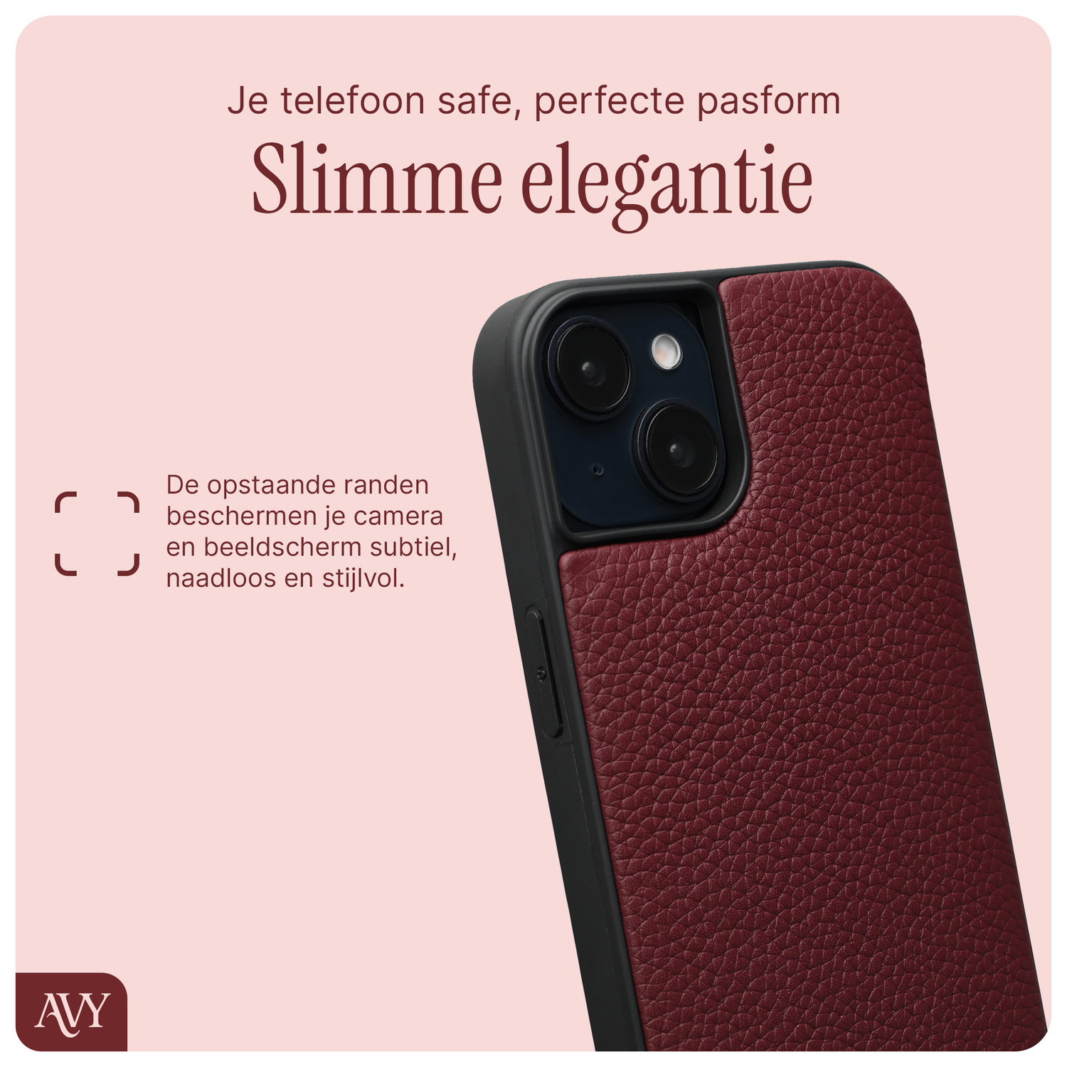 AVY Apple iPhone 14 / 13 Hoesje met Koord Haakjes MagSafe Leer Burgundy afbeelding 7