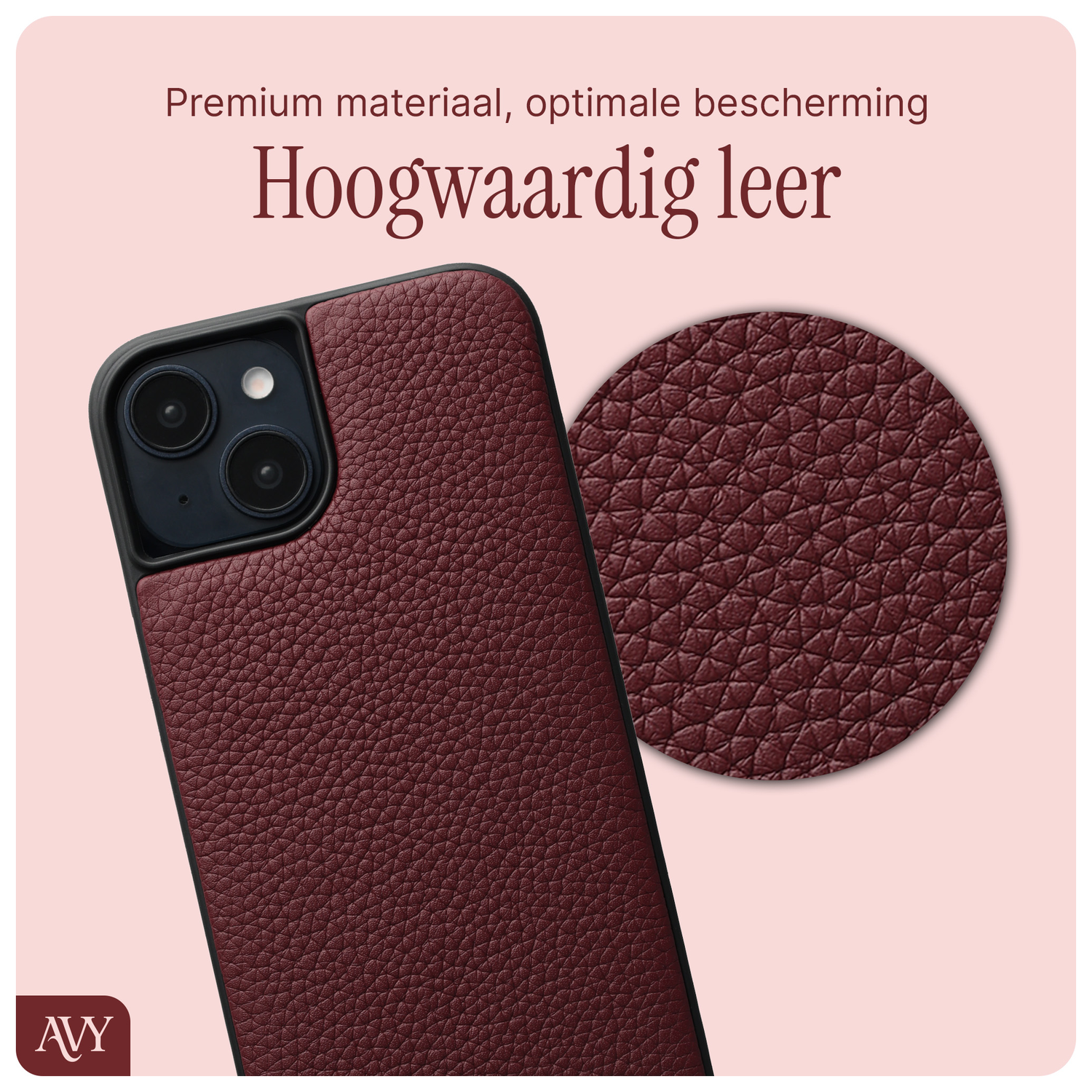 AVY Apple iPhone 14 / 13 Hoesje met Koord Haakjes MagSafe Leer Burgundy afbeelding 5