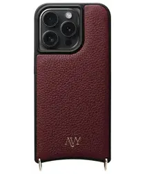 AVY Apple iPhone 14 Pro Hoesje met Koord Haakjes MagSafe Leer Burgundy afbeelding