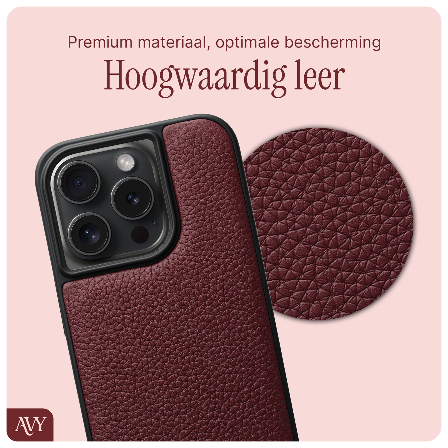 AVY Apple iPhone 14 Pro Hoesje met Koord Haakjes MagSafe Leer Burgundy afbeelding 5