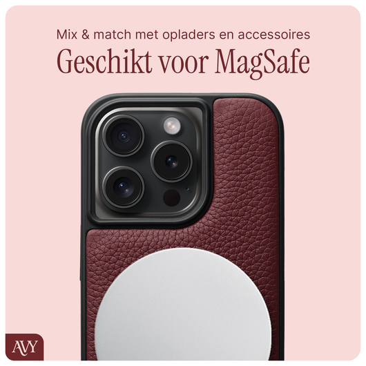 AVY Apple iPhone 14 Pro Hoesje met Koord Haakjes MagSafe Leer Burgundy afbeelding 6