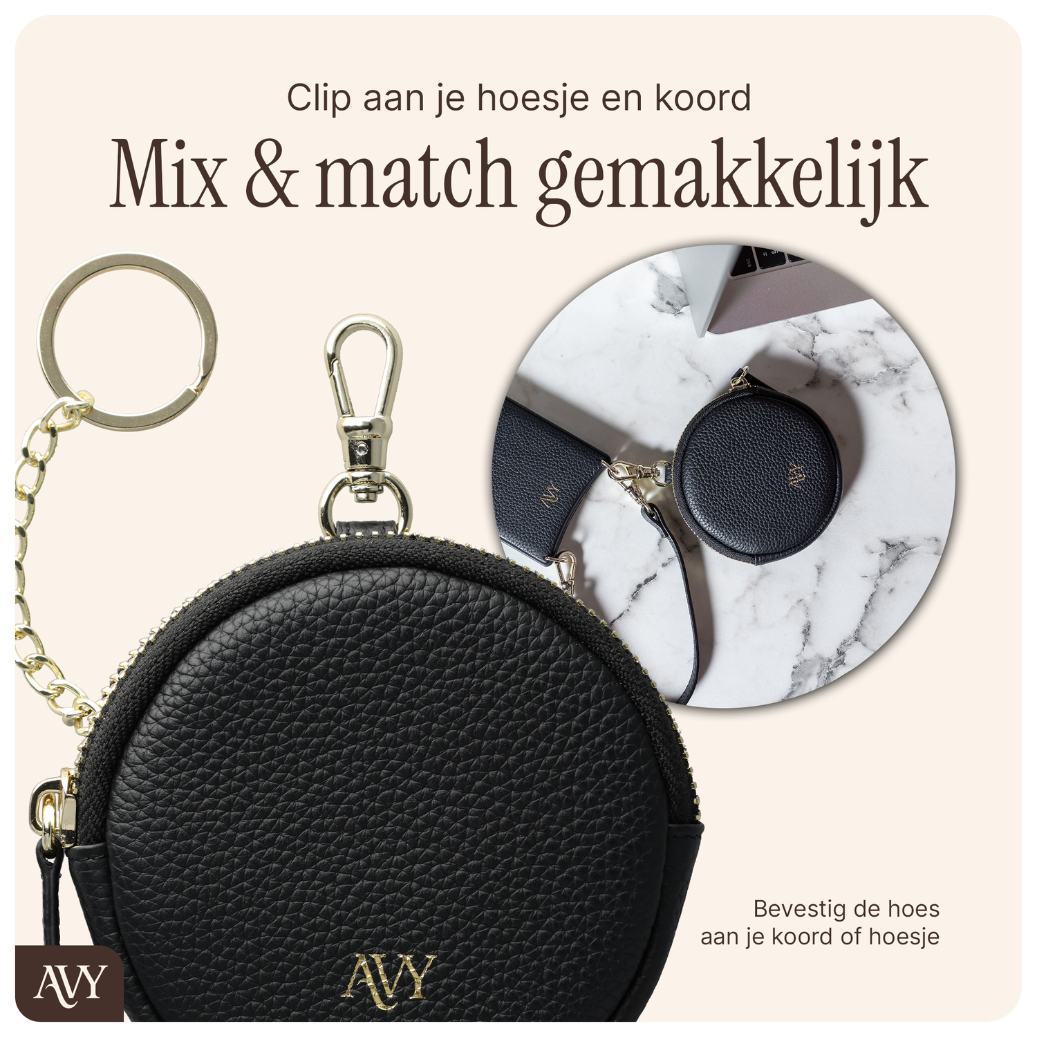 AVY Mini Leren Telefoontasje / Phone Bag Leather Black afbeelding 7