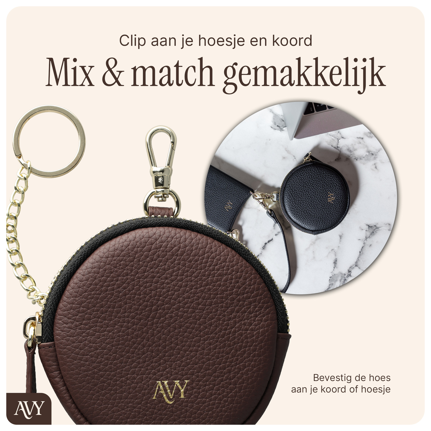 AVY Mini Leren Telefoontasje / Phone Bag Leather Chocolate afbeelding 4