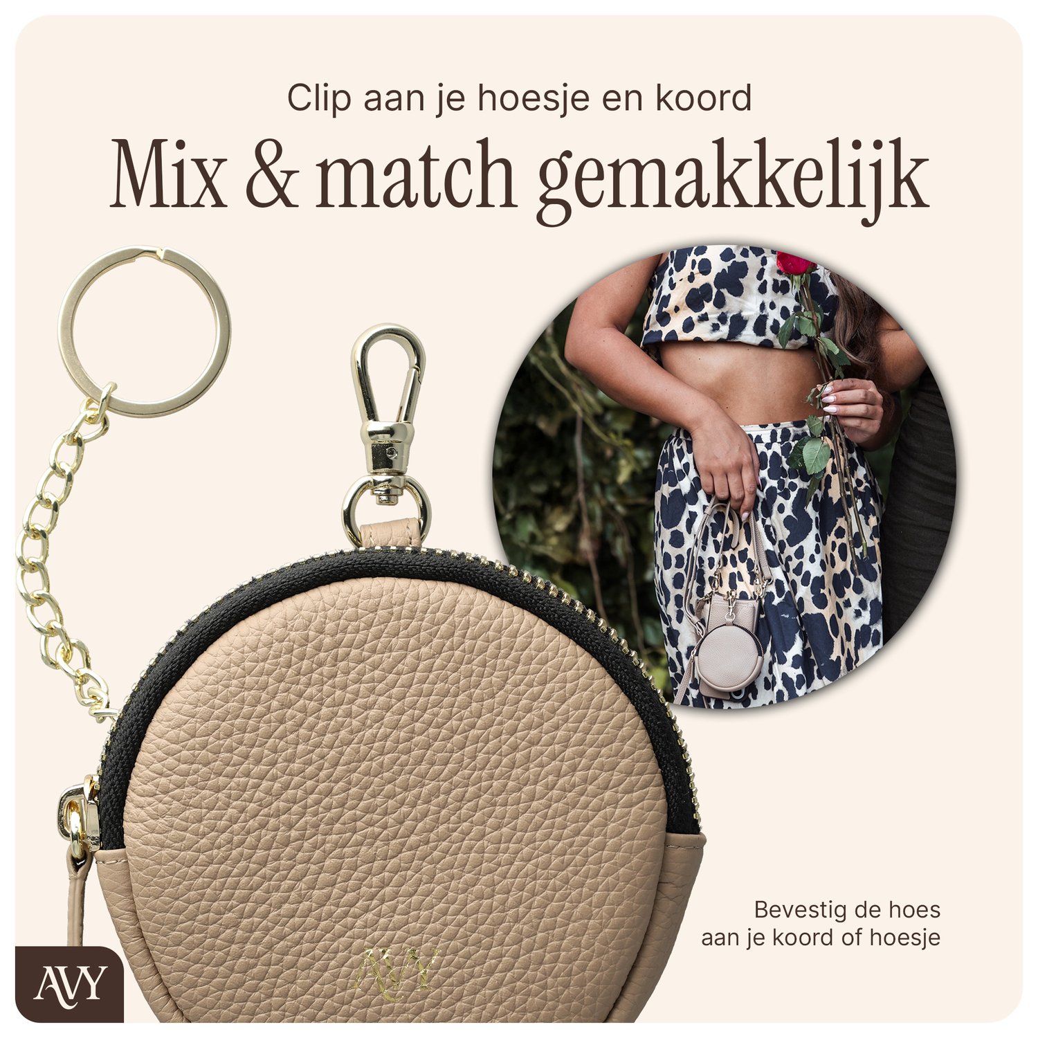 AVY Mini Leren Telefoontasje / Phone Bag Leather Beige afbeelding 5
