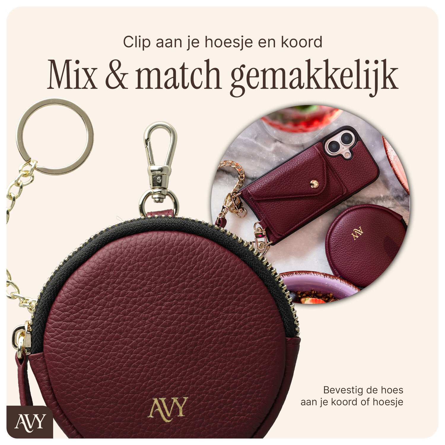 AVY Mini Leren Telefoontasje / Phone Bag Leather Burgundy afbeelding 5