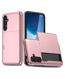 Samsung Galaxy S25 FE Hoesje met Slider Kaarthouder Back Cover Roze afbeelding