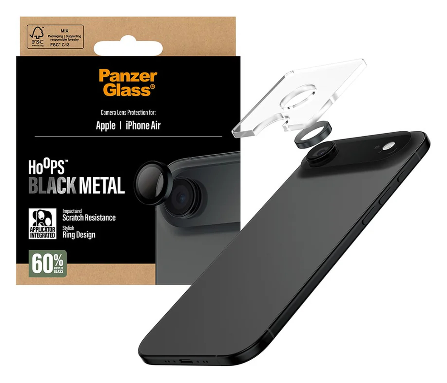 PanzerGlass Hoops Rings iPhone Air Camera Lens Protector Glas Zwart afbeelding 2