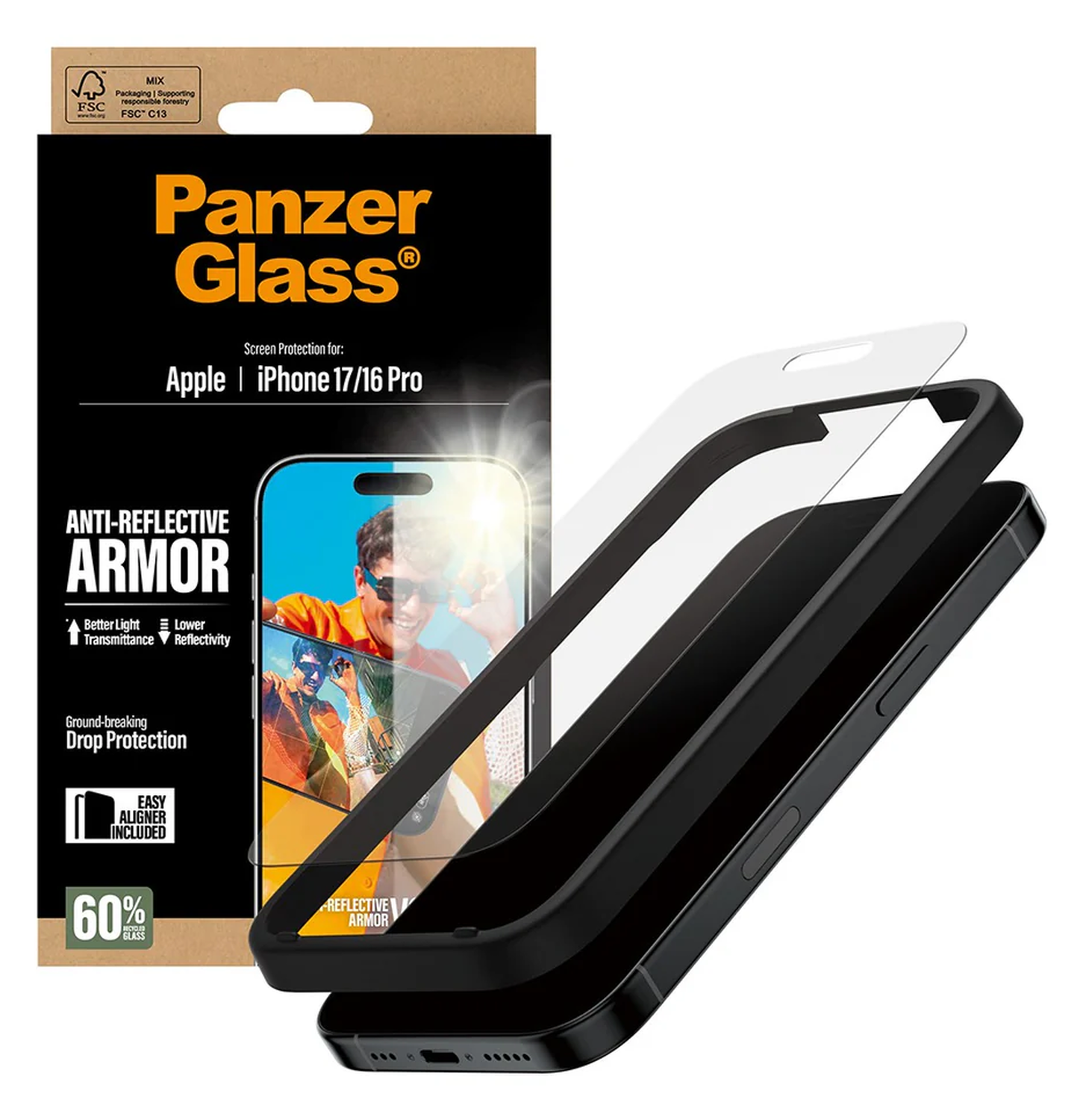 PanzerGlass Anti-Reflective iPhone 17 / 16 Pro Screen Protector Tempered Glass afbeelding 2