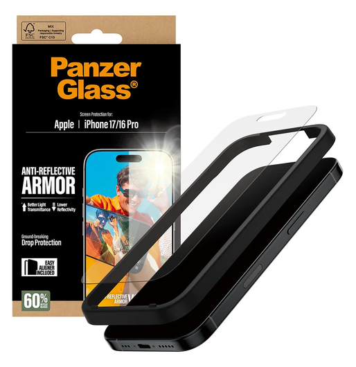PanzerGlass Anti-Reflective iPhone 17 / 16 Pro Screen Protector Tempered Glass afbeelding 2