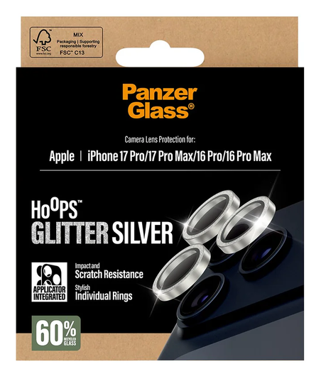 PanzerGlass Hoops Rings iPhone 17 Pro (Max) Camera Protector Glas Glitter Zilver afbeelding 5