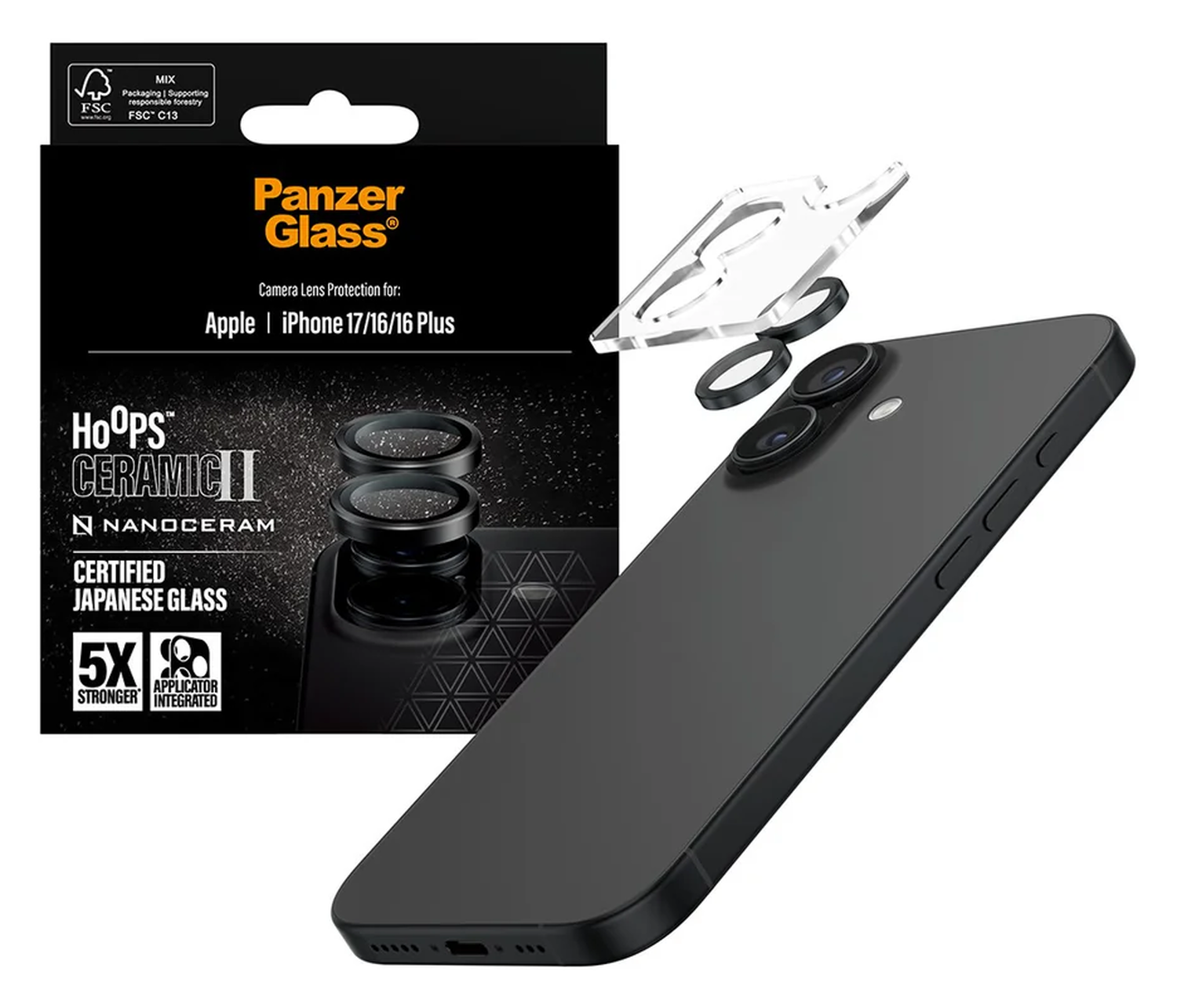 PanzerGlass Hoops Ceramic Apple iPhone 17 / 16 (Plus) Camera Lens Protector Glas afbeelding 1